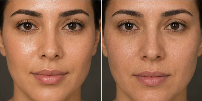 Illustrative example — skin radiance before and after