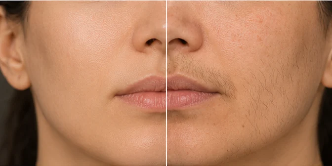 Illustrative example — laser hair removal before and after