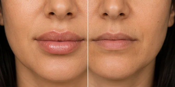 Illustrative example — lip filler before and after