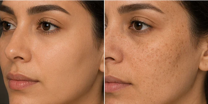 Illustrative example — pigmentation treatment before and after